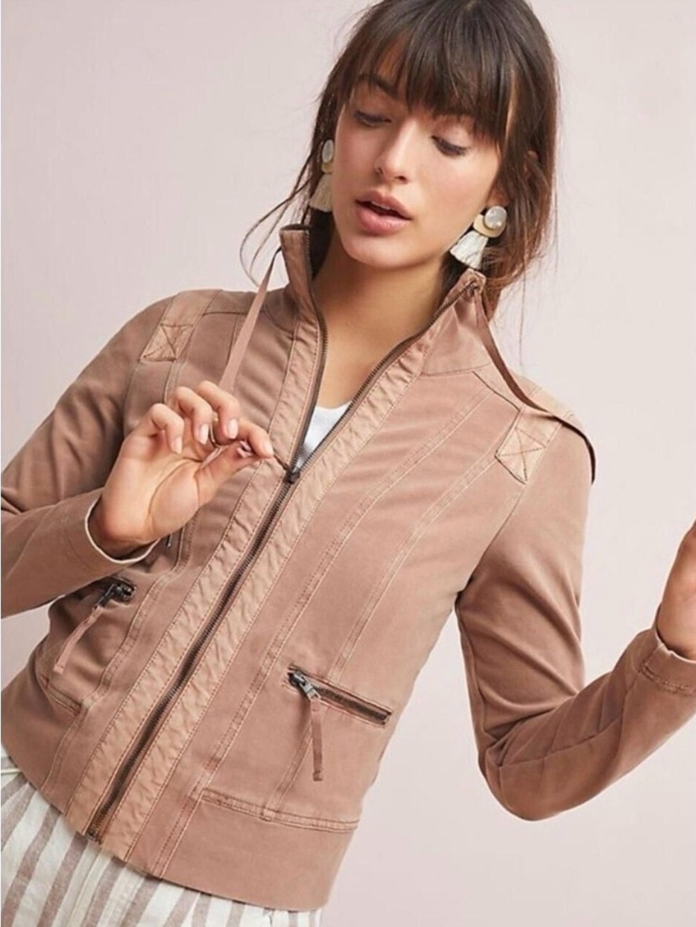 Marrakech Anthropologie Freewheeling Utility Canvas Moto Jacket Cropped Small